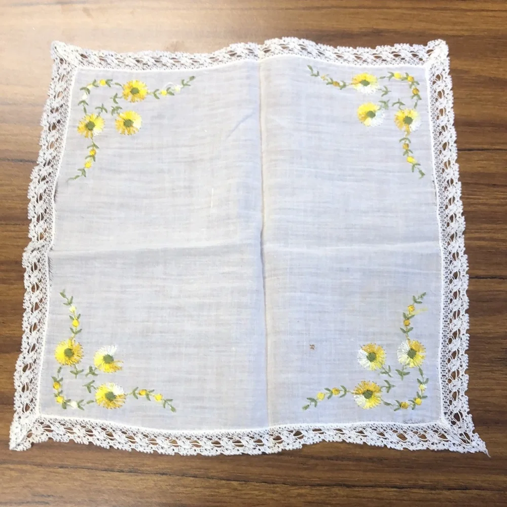 Vintage White & Yellow Handkerchief or Pocket Square